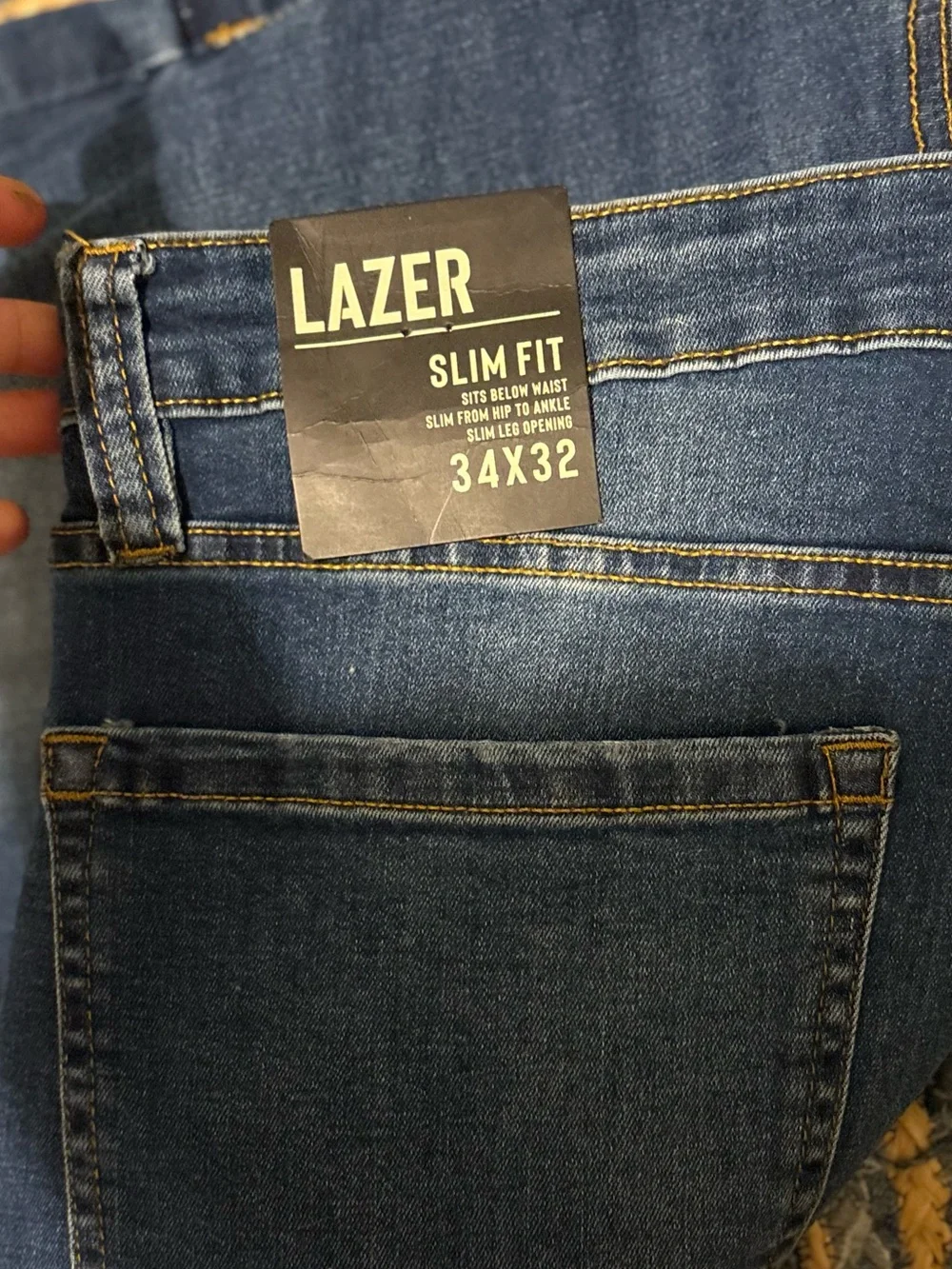 Men’s laser Distressed Dark Blue Jeans